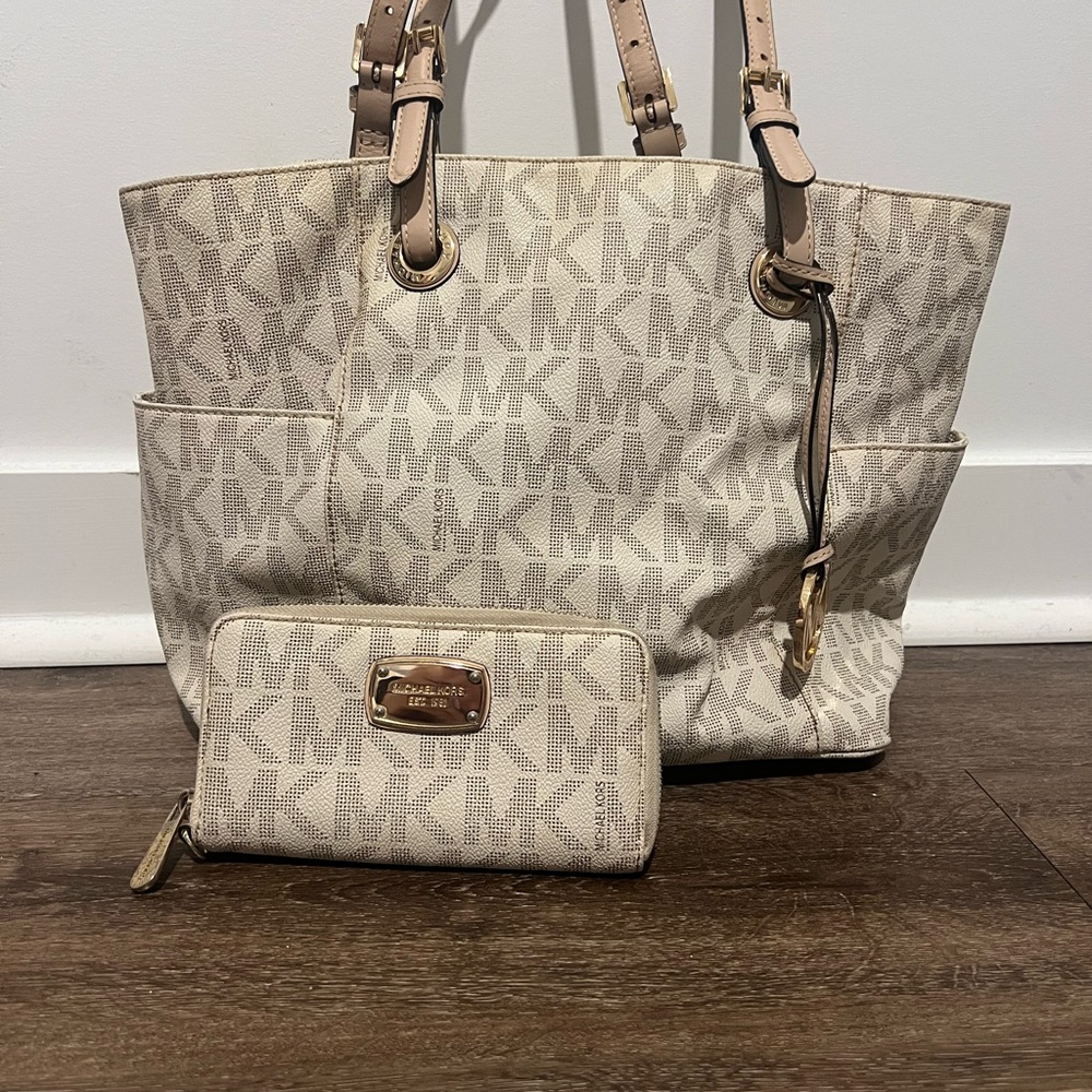 Michael Kors Beige Monogram Tote Bag